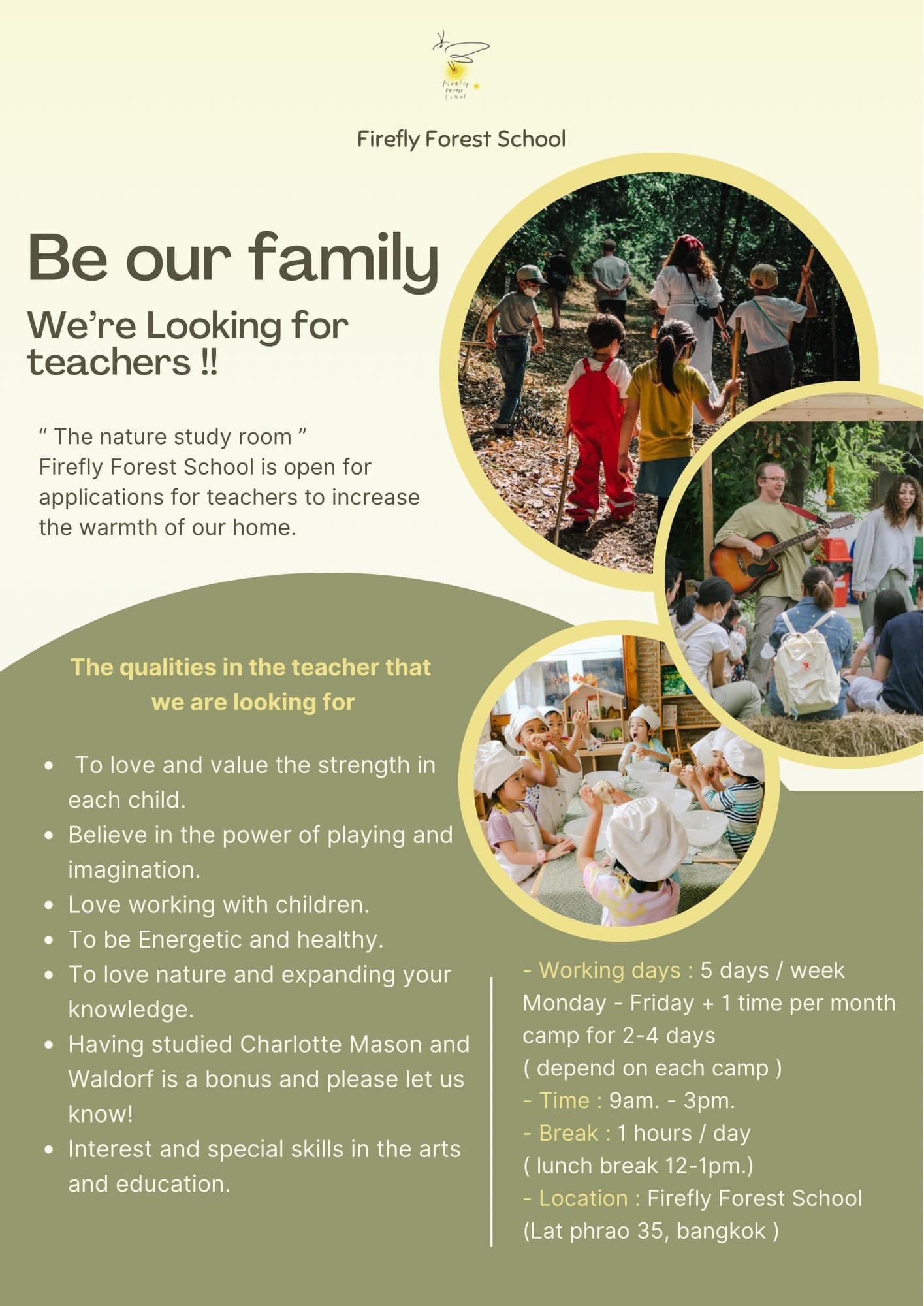 We are Looking for teachers!! 
 “The nature study room” Firefly Forest School is open for applications for tea…