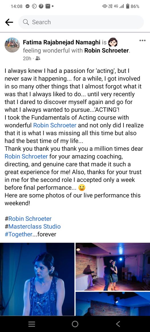 Thank you so much for your feedback, Diana. It was a pleasure to have you in the Fundamentals of Acting Course and I h…